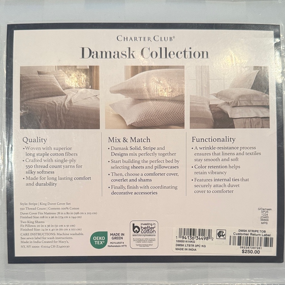 NEW 3 PC DUVET COVER SET Charter Club - KING/KING CAL - Picture 4 of 4